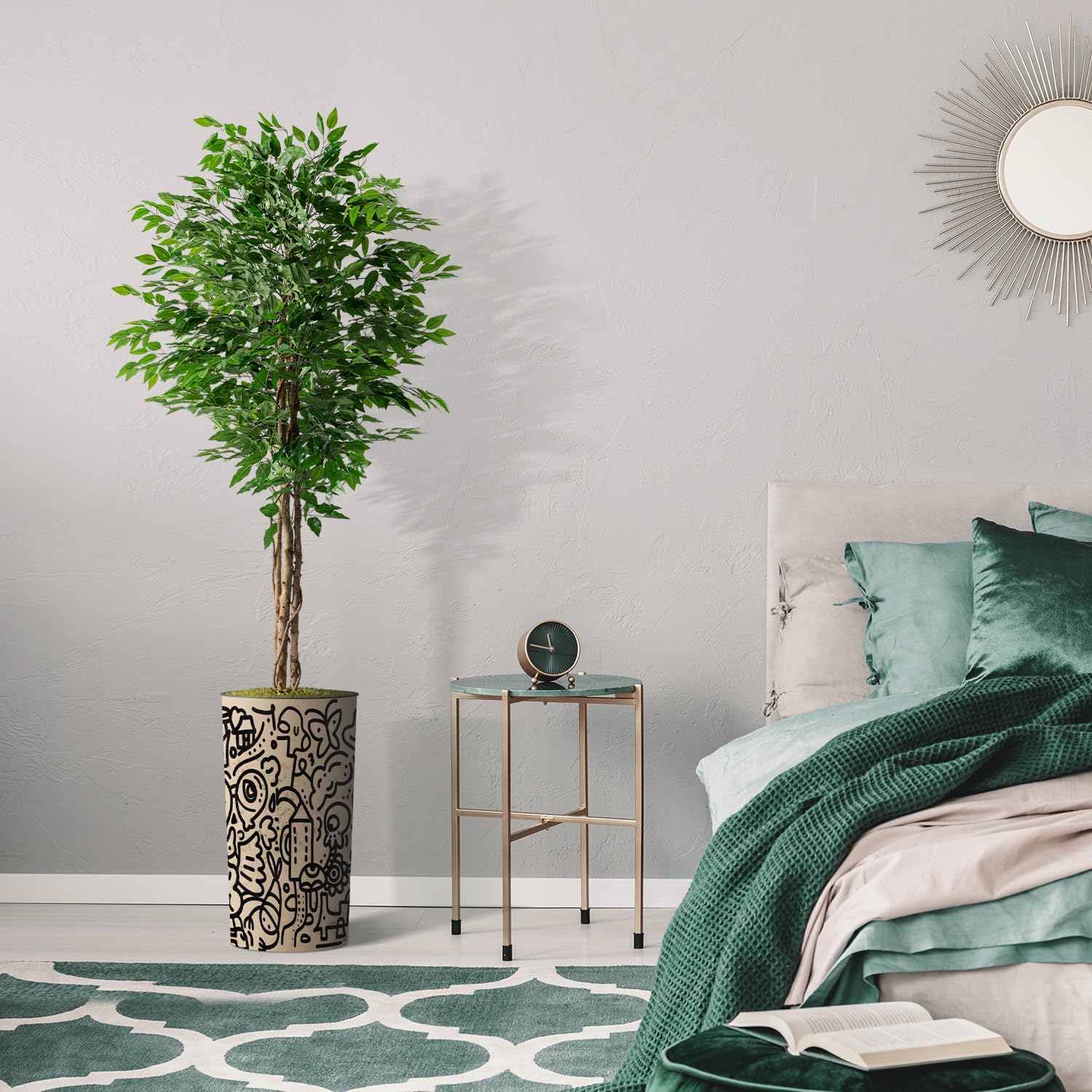 Modern Artificial Ficus Tree in Geometric Planter - 75