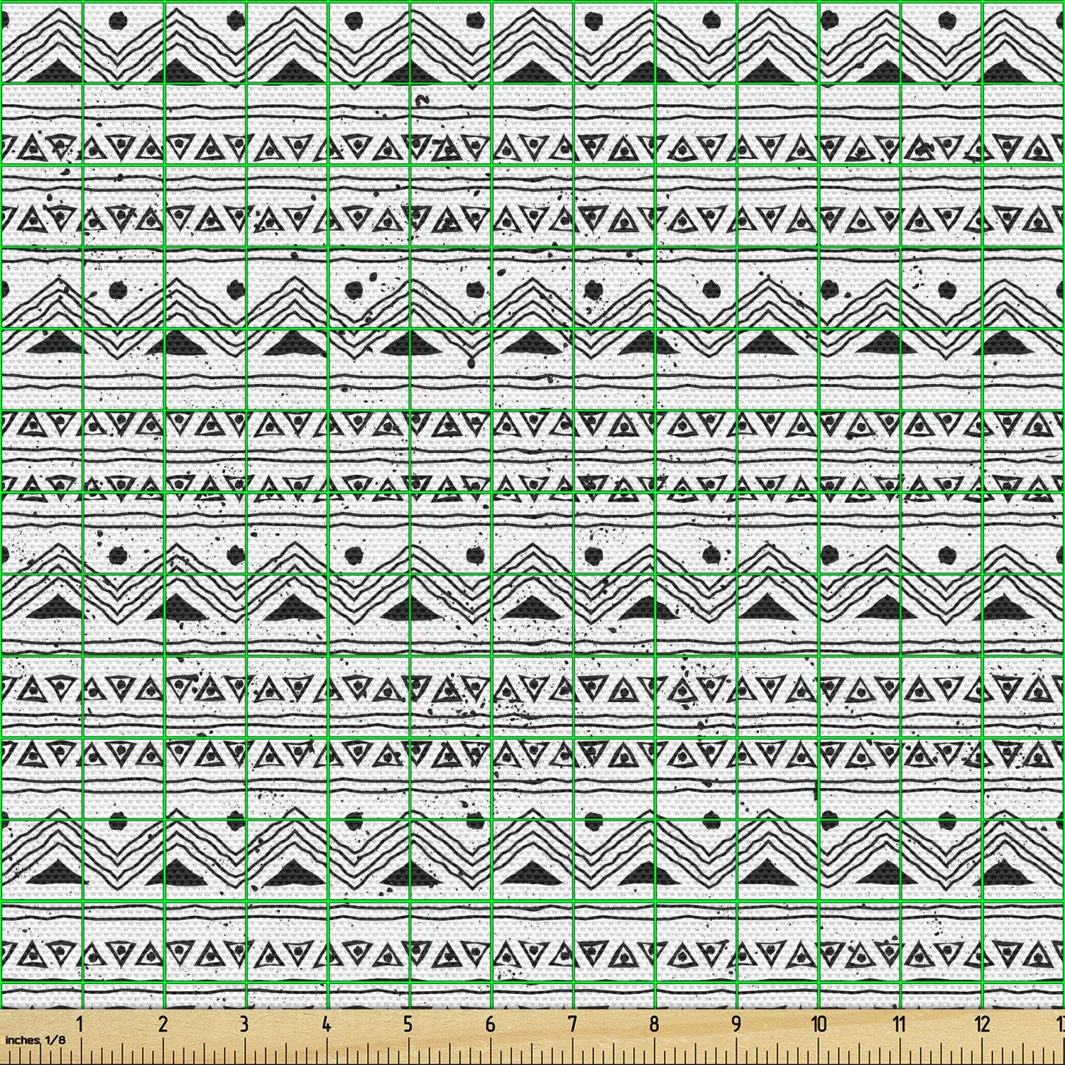 Ambesonne Tribal Fabric by The Yard - Native Hand Drawn Geometric Triangle Border Upholstery Material, Black and White Decorative Cotton Fabric for Sofa, Curtains, Pillows & Home Decor (10 Yards) | Perfect for Bohemian Living Room, Bedroom Accents & DIY Craft Projects