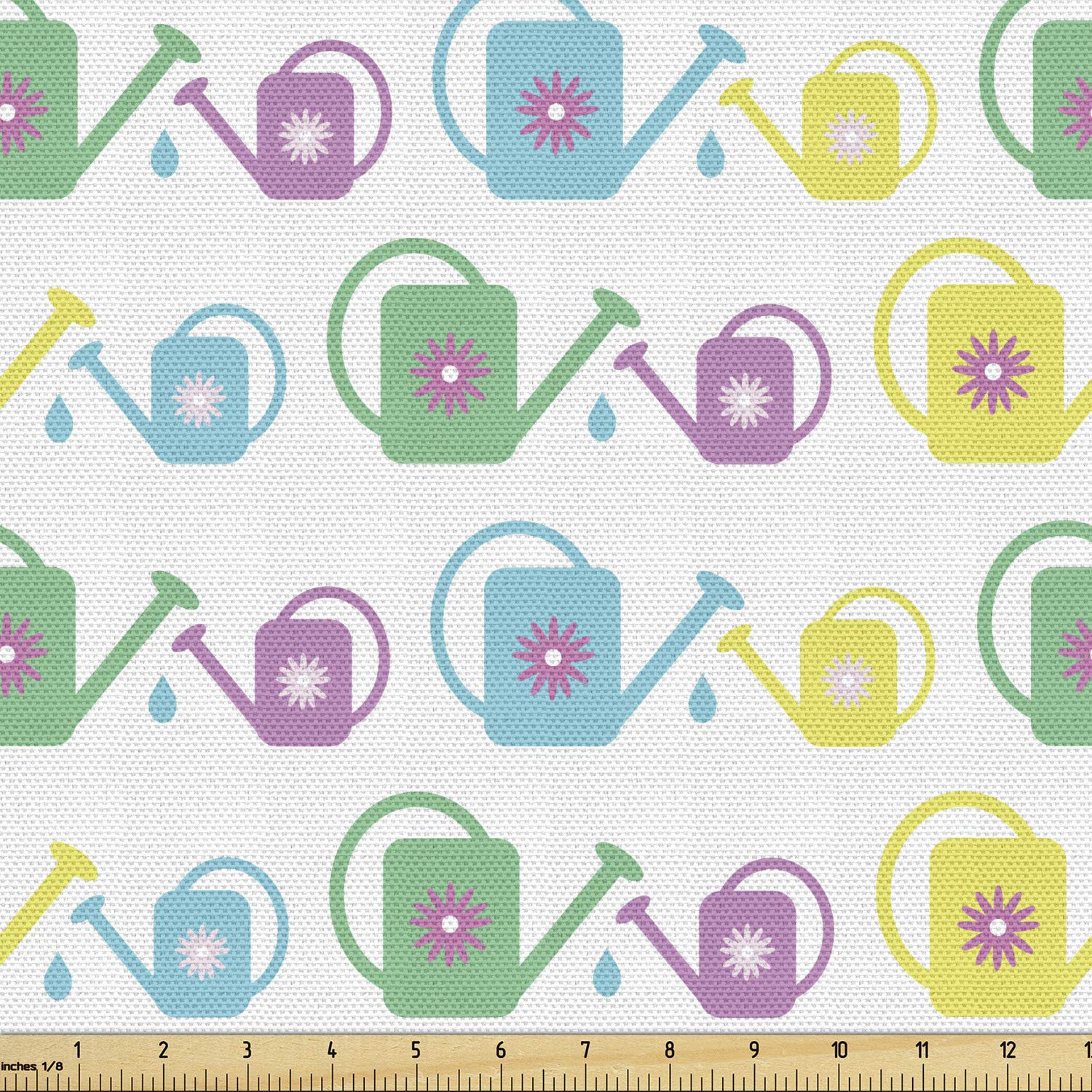 Ambesonne Gardening Fabric by The Yard - Floral Watering Can Print Upholstery Fabric for DIY Projects, Home Decor, Curtains & Pillows (10 Yards, Multicolor) | Perfect for Spring Gardening, Farmhouse Decor & Seasonal Crafting