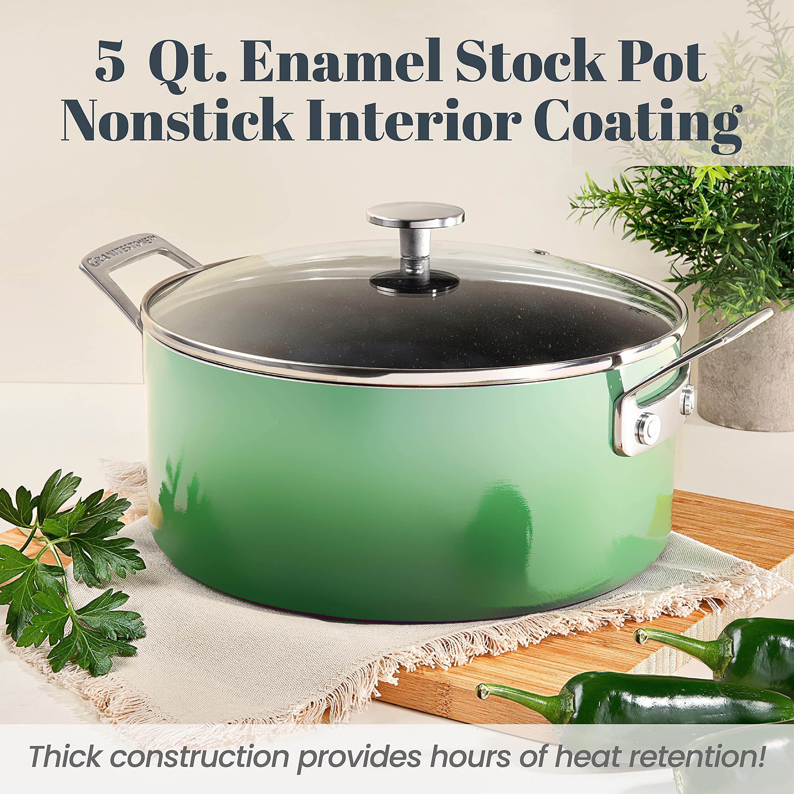 Premium 5 Quart Granite Stone Nonstick Stock Pot - Dutch Oven, Pasta Pot & Multipurpose Cooking Pot with Glass Lid | Oven & Dishwasher Safe | Perfect for Stews, Soups, Sauces & Reheating Food | Ideal for Home Cooking, Meal Prep & Family Dinners (Eco-Friendly Green)