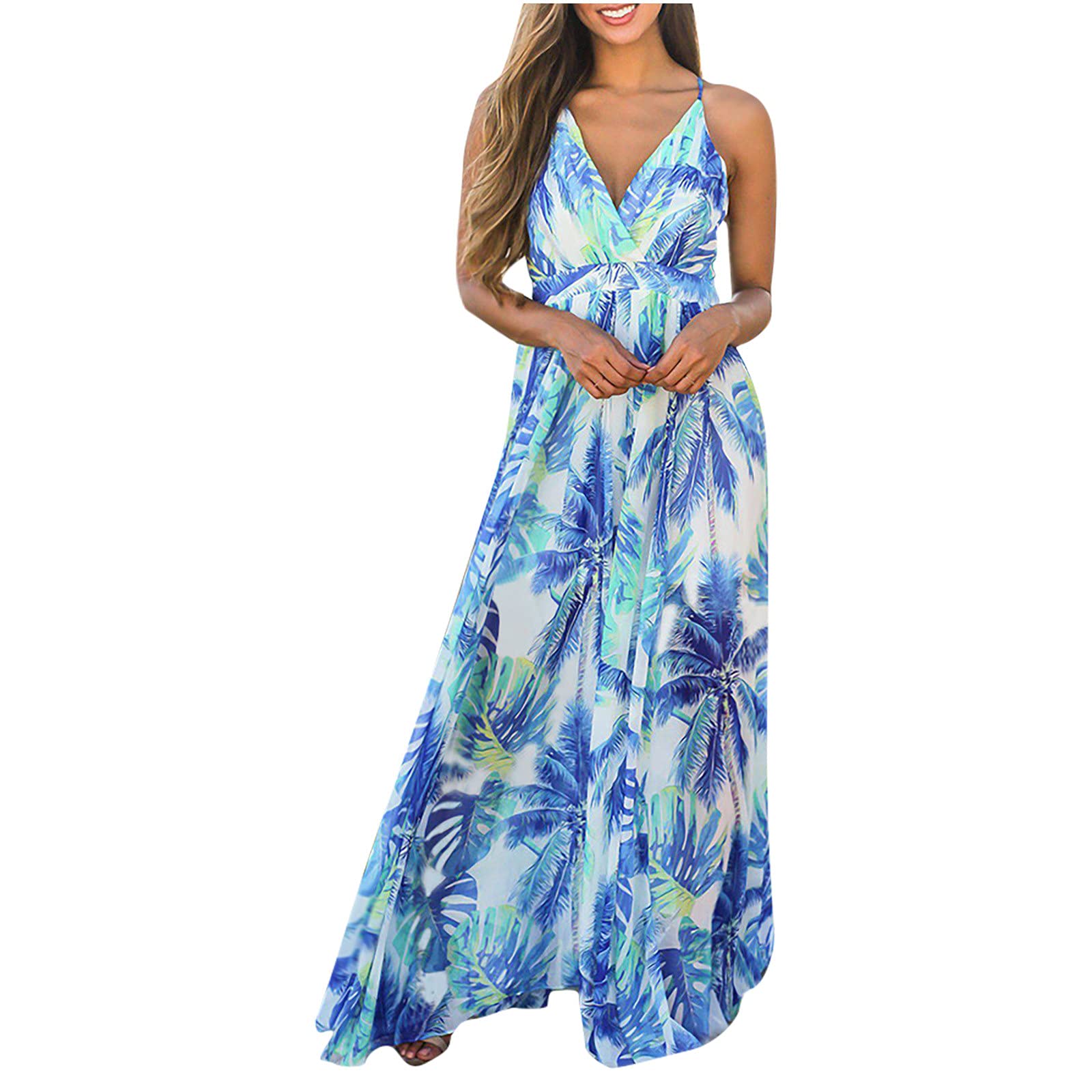 Sexy V-Neck Maxi Dresses for Women - Flowy A-Line Summer Beach Dress with Fashion Print | Perfect for Vacations, Pool Parties & Casual Outings