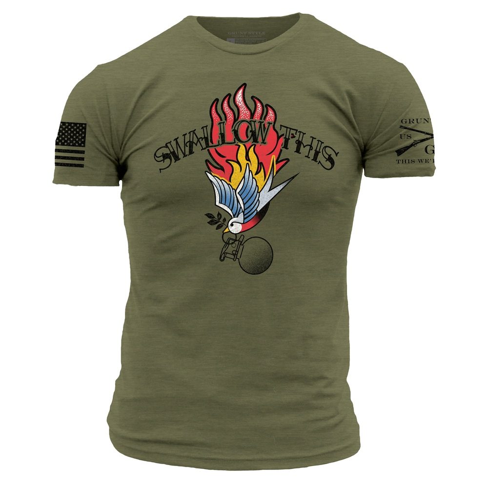 Swallow This T-Shirt - Military Green Cotton Tee for Men & Women | Casual Streetwear & Graphic Print Fashion