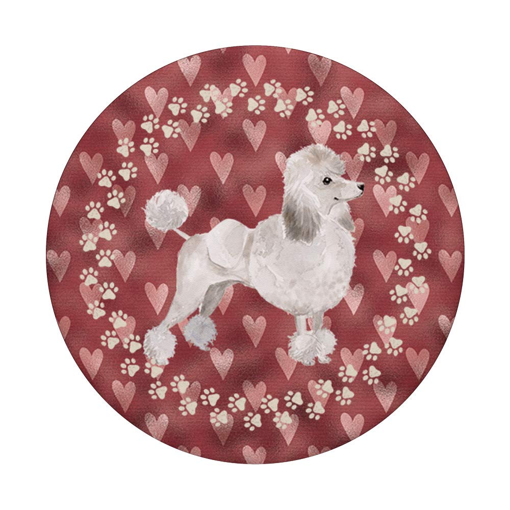 Adorable White Poodle with Pink Hearts Design - PopSockets Phone Grip & Stand for iPhone, Samsung & Tablets - Perfect Gift for Dog Lovers (Home, Office, Travel Use)