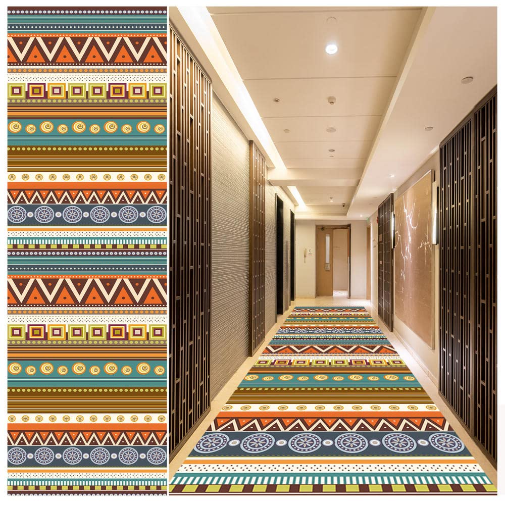 Boho Moroccan Geometric Runner Rug 3.3' x 14' - Non-Slip Rubber Backing & Stain Resistant - Colorful Hallway Carpet for Living Room, Bedroom, Dining Room & Entryway - Perfect for Boho Chic Home Decor & High Traffic Areas