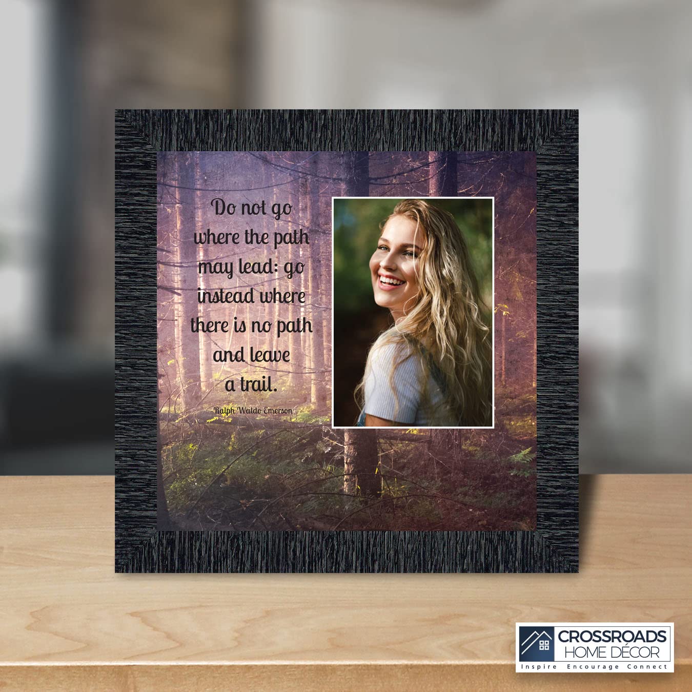 Inspirational Wall Art Decor - Emerson 'Do Not Go Where The Path May Lead' Framed Quote Print - Motivational Office Decor, Graduation Gifts for Men & Boys - Perfect for Home Office, Study Room & Dorm Decor