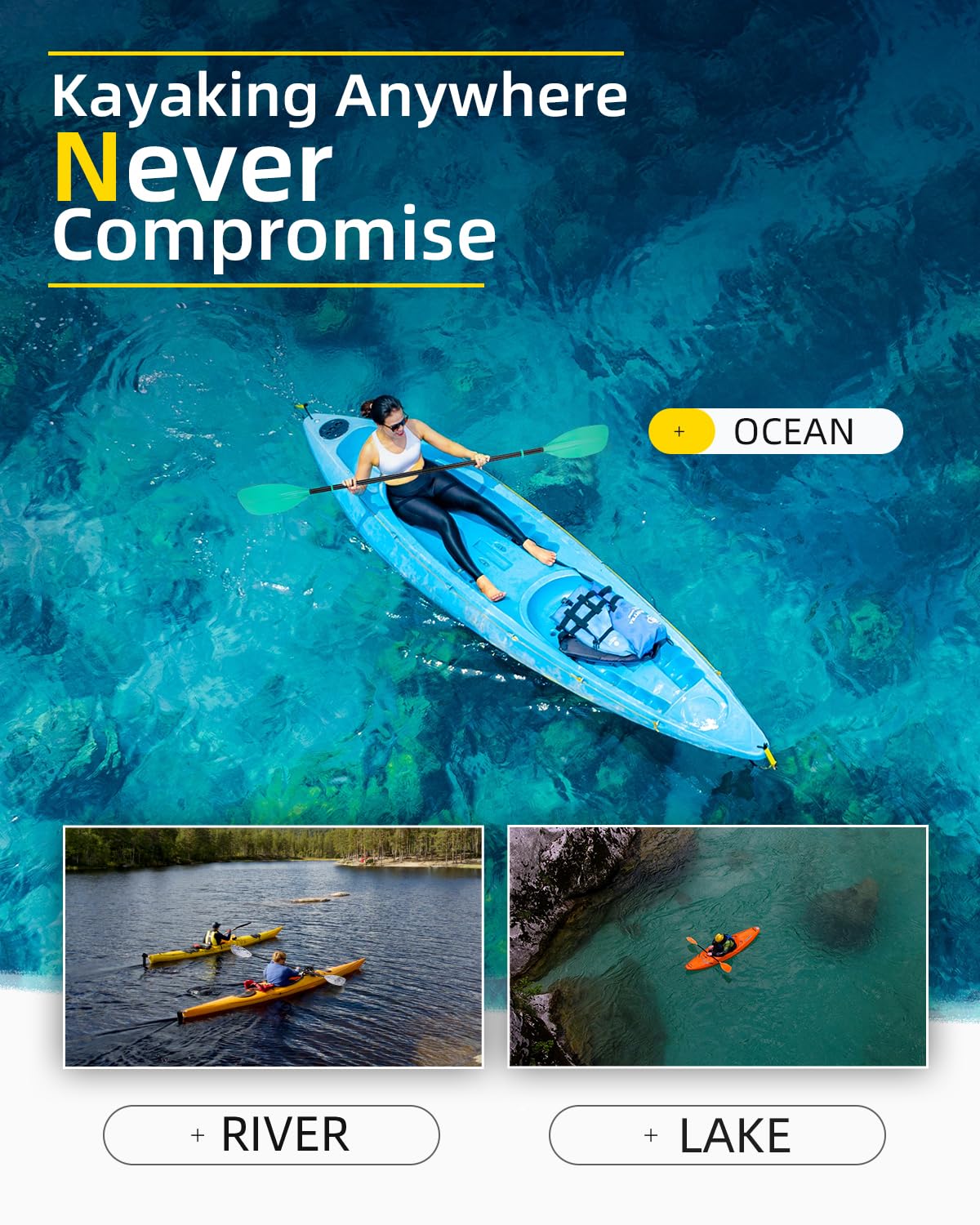 OCEANBROAD 2-Piece Aluminum Kayak Paddle - 86in (218cm) or 90.5in (230cm) Adjustable Floating Oar for Kayaking, Canoeing & Boating | Lightweight & Durable Alloy Shaft for Lakes, Rivers & Ocean Adventures