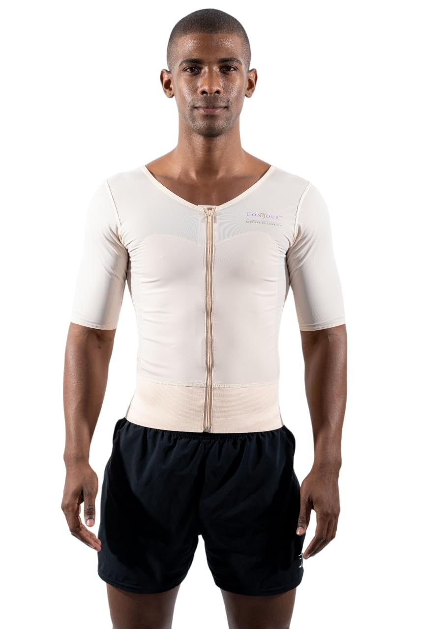 Post Gynecomastia Surgery Compression Vest for Men with Sleeves - Chest Binder Shirt for Gynecomastia Recovery (11S BG XL, Beige) - Ideal for Post-Surgery Support & Comfort