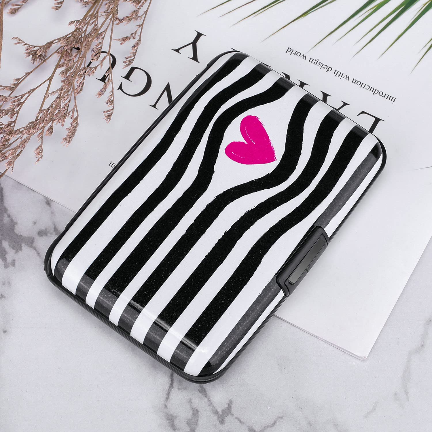 ELFISH Mini RFID Blocking Aluminum Wallet - Slim Credit Card Holder for Men & Women - Metal ID & Business Card Case (Eye Heart Design) - Perfect for Travel, Work & Everyday Use
