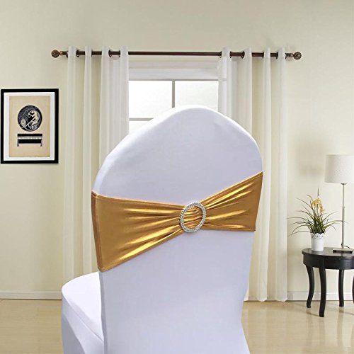50pcs Metallic Gold & Silver Spandex Lycra Chair Sashes - Elegant Wedding, Party, Banquet Chair Decor (Dark Gold) | Perfect for Bridal Showers, Anniversary Celebrations & Formal Events
