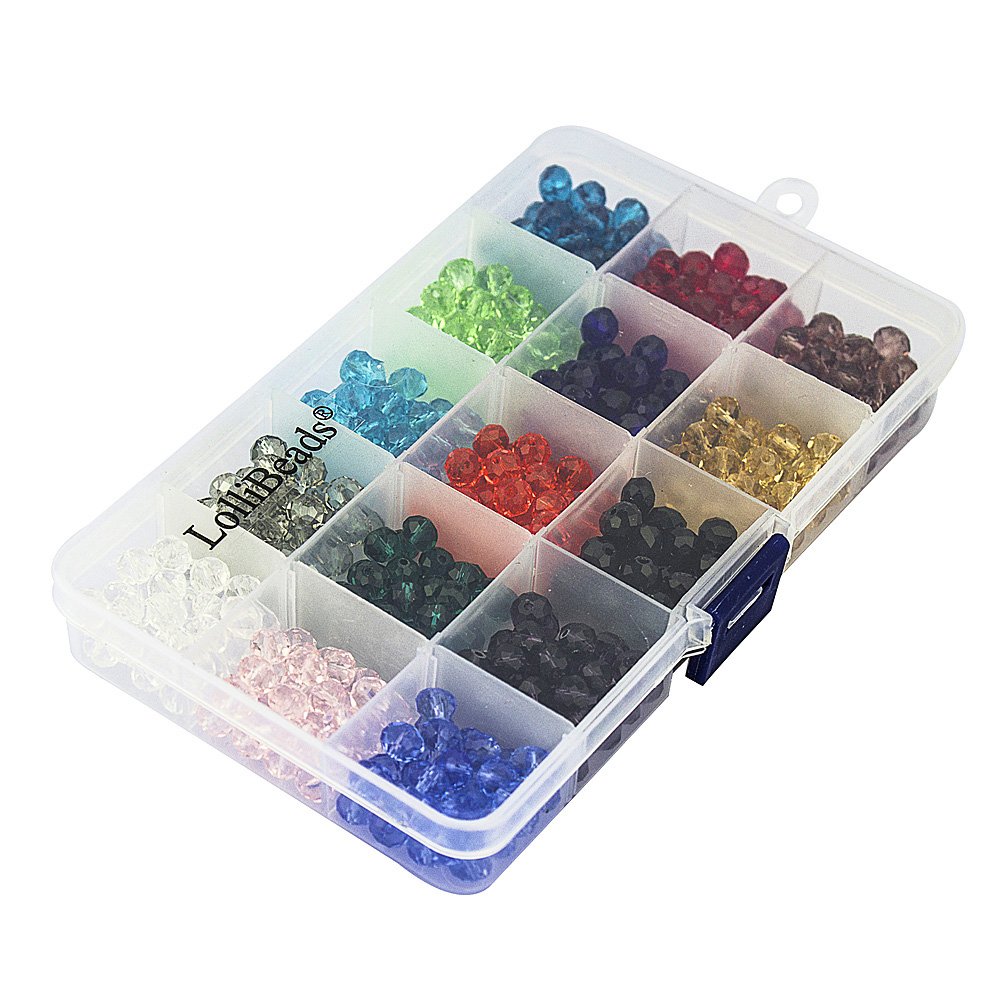 Wholesale 8mm Briolette Faceted Rondelle Crystal Glass Beads - 450pcs Bulk Jewelry Making Supplies with Storage Container Box | DIY Necklace, Bracelet & Earrings Crafting Beads
