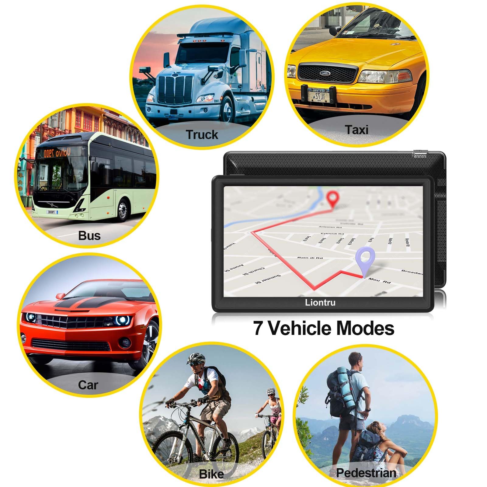 Liontru 7-inch Touchscreen Car GPS Navigation System with 2024 USA Canada Maps - Free Lifetime Updates for Semi Trucks, RVs & Commercial Vehicles | Perfect for Road Trips, Trucking & RV Travel