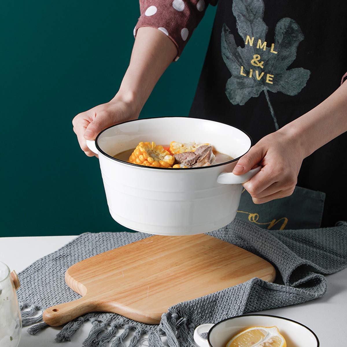 Premium Ceramic Soup Bowls with Handles - 68oz Large Noodle Bowls Set of 4 - Durable White Porcelain Serving Dishes for Ramen, Pho, Cereal & Family Dinners - Microwave & Dishwasher Safe