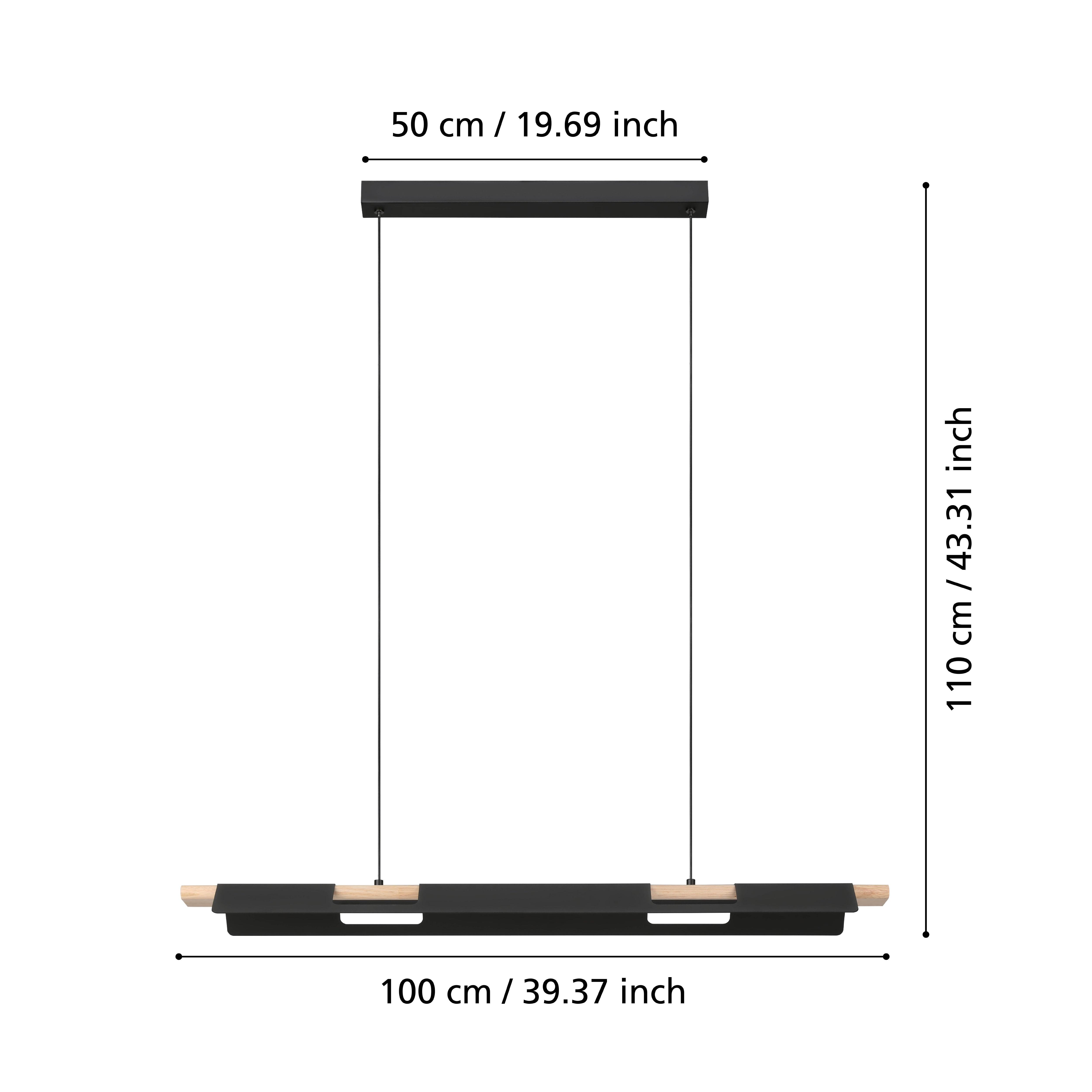 Eglo Ermua Modern LED Pendant Light - Black Sheet Metal & Rubberwood Design - Perfect for Kitchen Island, Dining Room, or Living Room Lighting