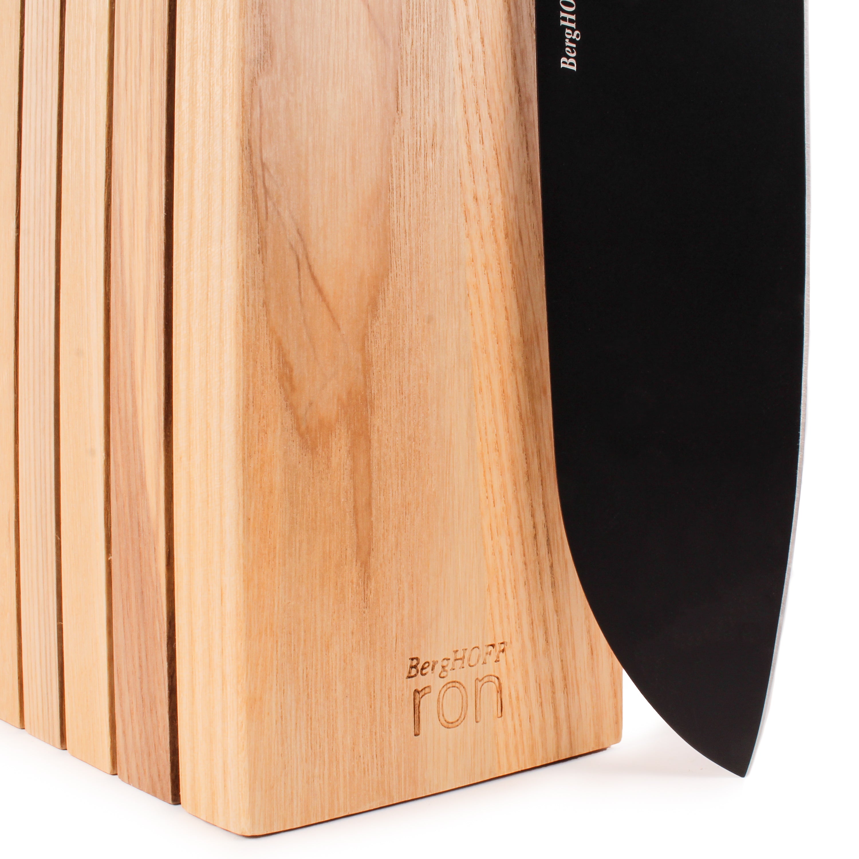 BergHOFF Ron 6-Piece Stainless Steel Knife Block Set with Natural Wood Stand - Perfect for Home Kitchen, Cooking, and Food Preparation