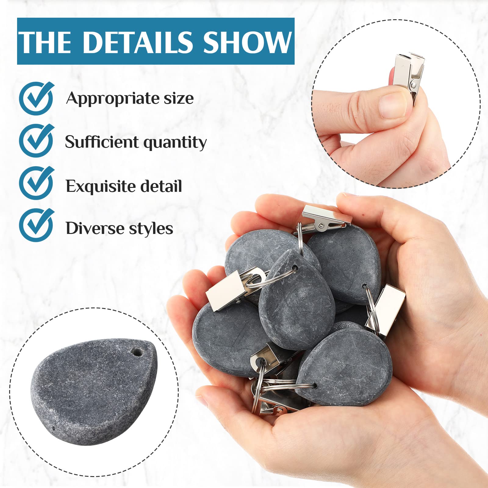 24-Piece Marble Teardrop Tablecloth Weights with Metal Clips - Decorative Table Cover Weights for Outdoor Picnics, Family Parties & Events (Dark Gray) - Perfect for Securing Tablecloths in Windy Conditions