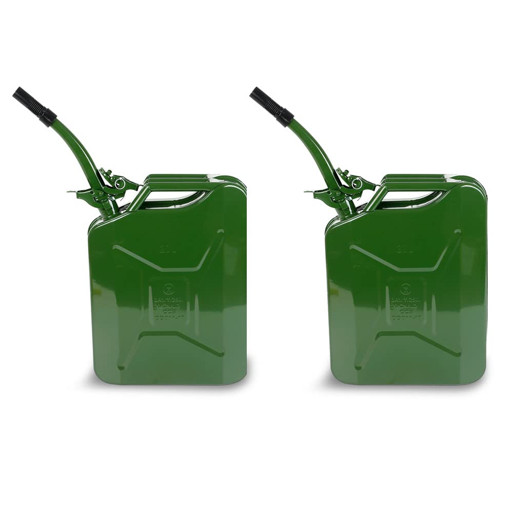 5 Gallon Metal Gas Can with Spout - 20L Gasoline & Diesel Fuel Container (2 Pack) - Perfect for Emergency Kits, Camping, and Outdoor Equipment Storage