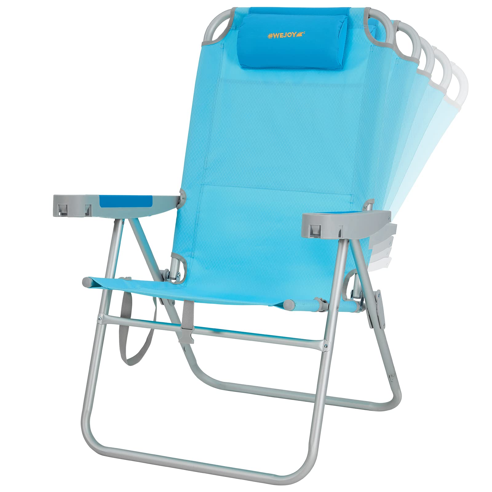 WEJOY 17 Inch Oversized Beach Chair - 5-Position Adjustable Reclining Folding Backpack Chair for Adults with High Back Support, Bottle Opener, Carry Strap & Phone/Cup Holder - Heavy Duty 300 lbs Capacity - Perfect for Beach, Camping, Backyard & Outdoor Relaxation