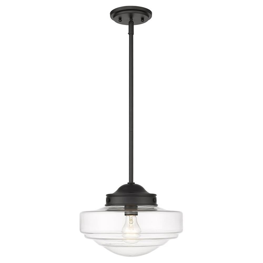 Golden Lighting Ingalls 1-Light Metal Medium Pendant in Clear/Matte Black - Modern Hanging Light Fixture for Kitchen Island, Dining Room, or Entryway Lighting