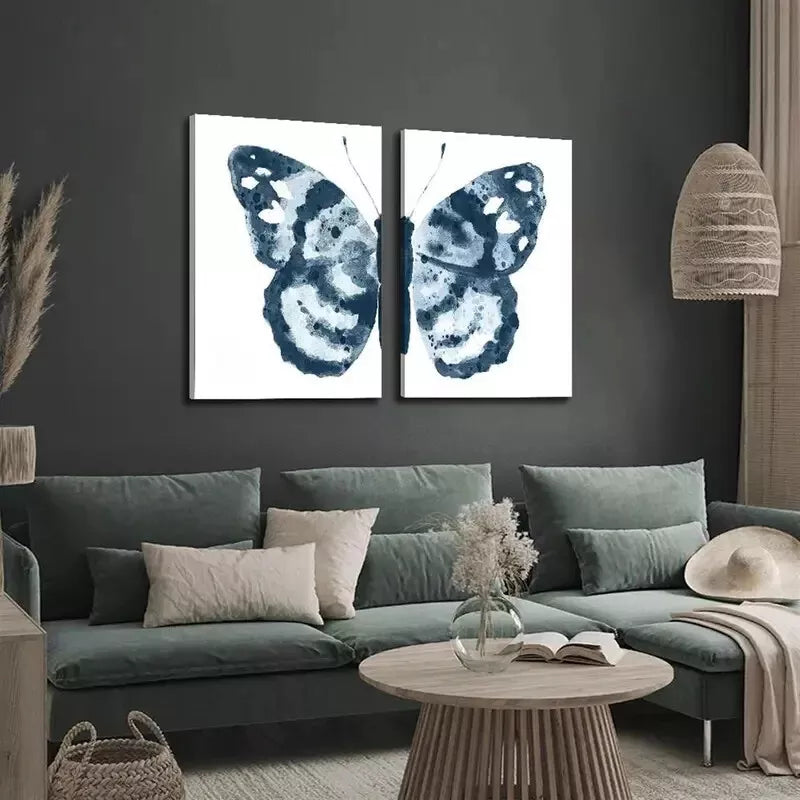 2-Piece Abstract Wings Art Geometric Butterfly Blue Spots Framed Canvas Wall Decor - 50x75cm High Quality Print | 100% Australian Made | Ready to Hang - Perfect for Living Room, Bedroom & Office Decor