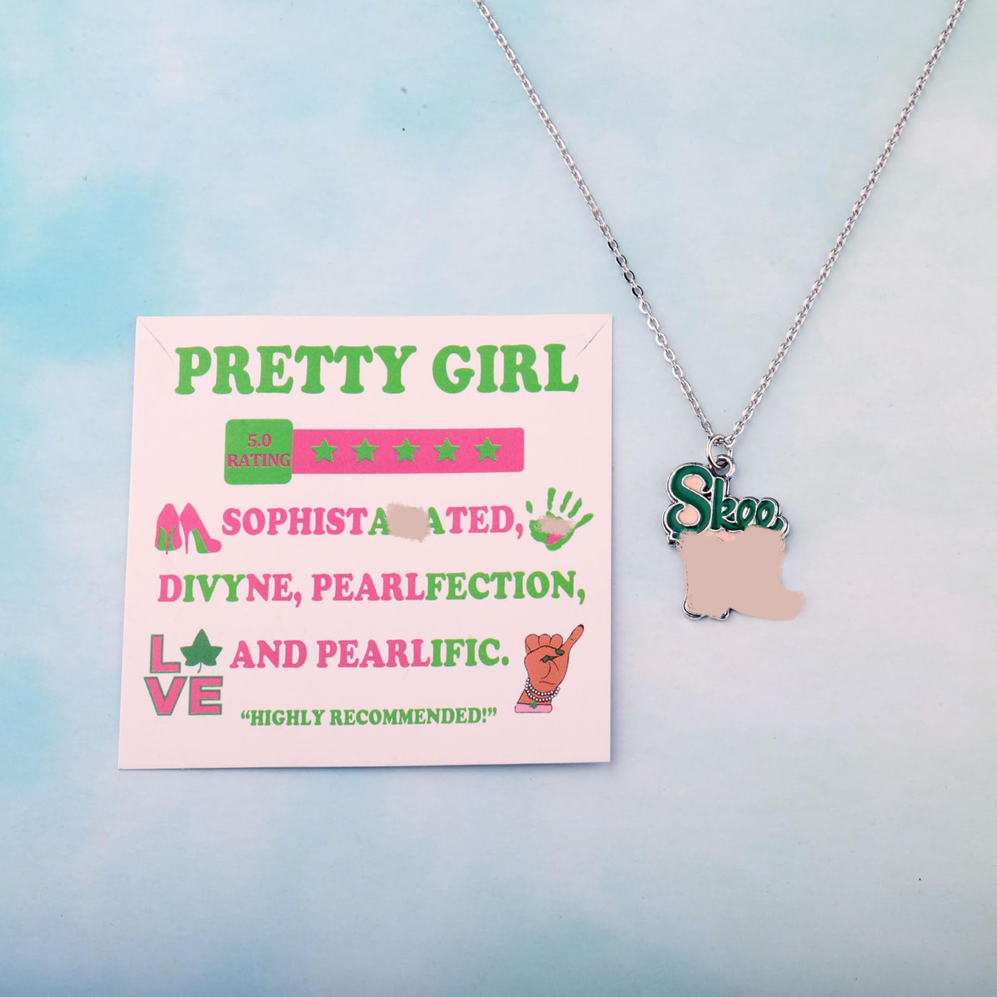 POTIY Pink and Green Sorority Gift Skee Pendant Necklace - Graduation Jewelry for Women | Perfect for Sorority Sisters, College Graduation Gifts & Special Occasions