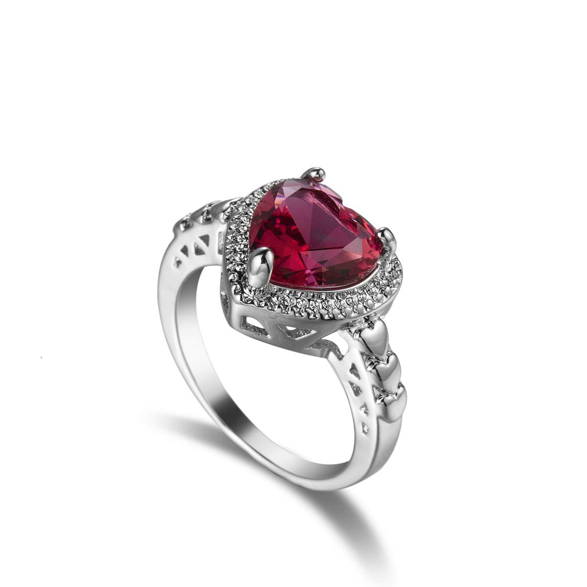 Ruby Heart Shaped Cubic Zirconia Promise Ring for Women - Elegant Commitment & Anniversary Jewelry - Perfect for Engagements, Weddings & Romantic Gifts