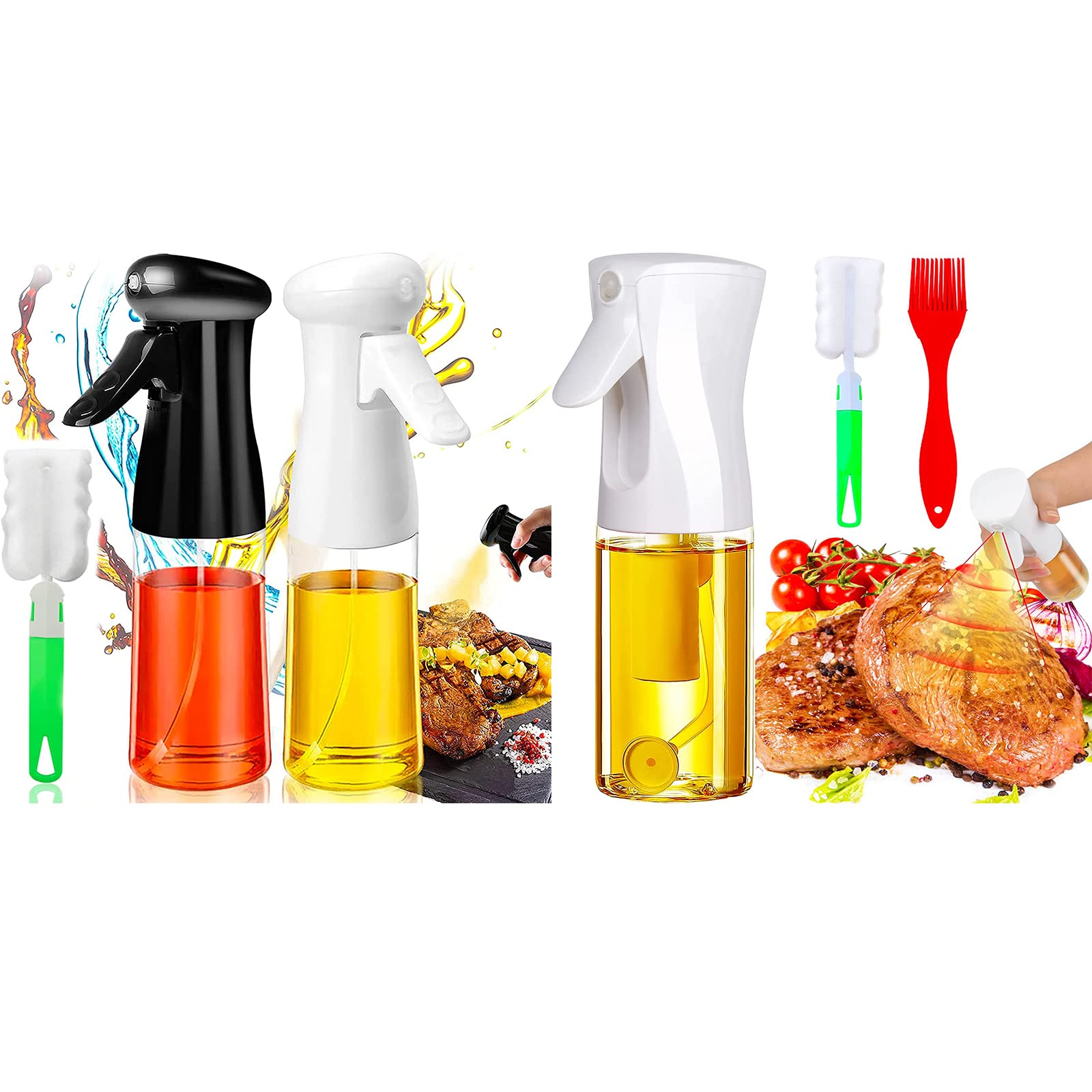 Premium 3-Pack Oil Sprayer Bottles for Cooking - Food Grade Olive Oil Mister with Brush for Kitchen, Baking, BBQ & Salad - Reusable Oil & Vinegar Spray Dispenser - Perfect for Healthy Cooking, Grilling & Meal Prep