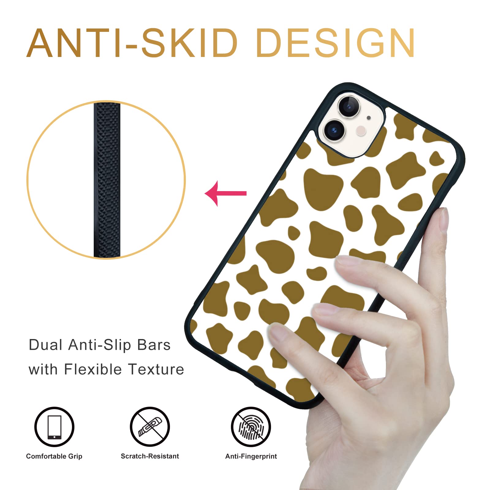 Aiyaya Cute Brown Cow Print iPhone Case - Soft Protective Cover for iPhone 14/13/12/11/X/8/7 Plus - Trendy Animal Design for Women & Girls - Perfect for School, Work & Everyday Use