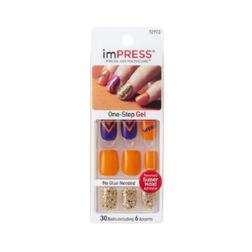 Kiss Products Impress Gel Nails with Glitter Accents - Dedication Orange | Press-On Fake Nails for Women | Easy DIY Manicure at Home, Parties & Special Occasions