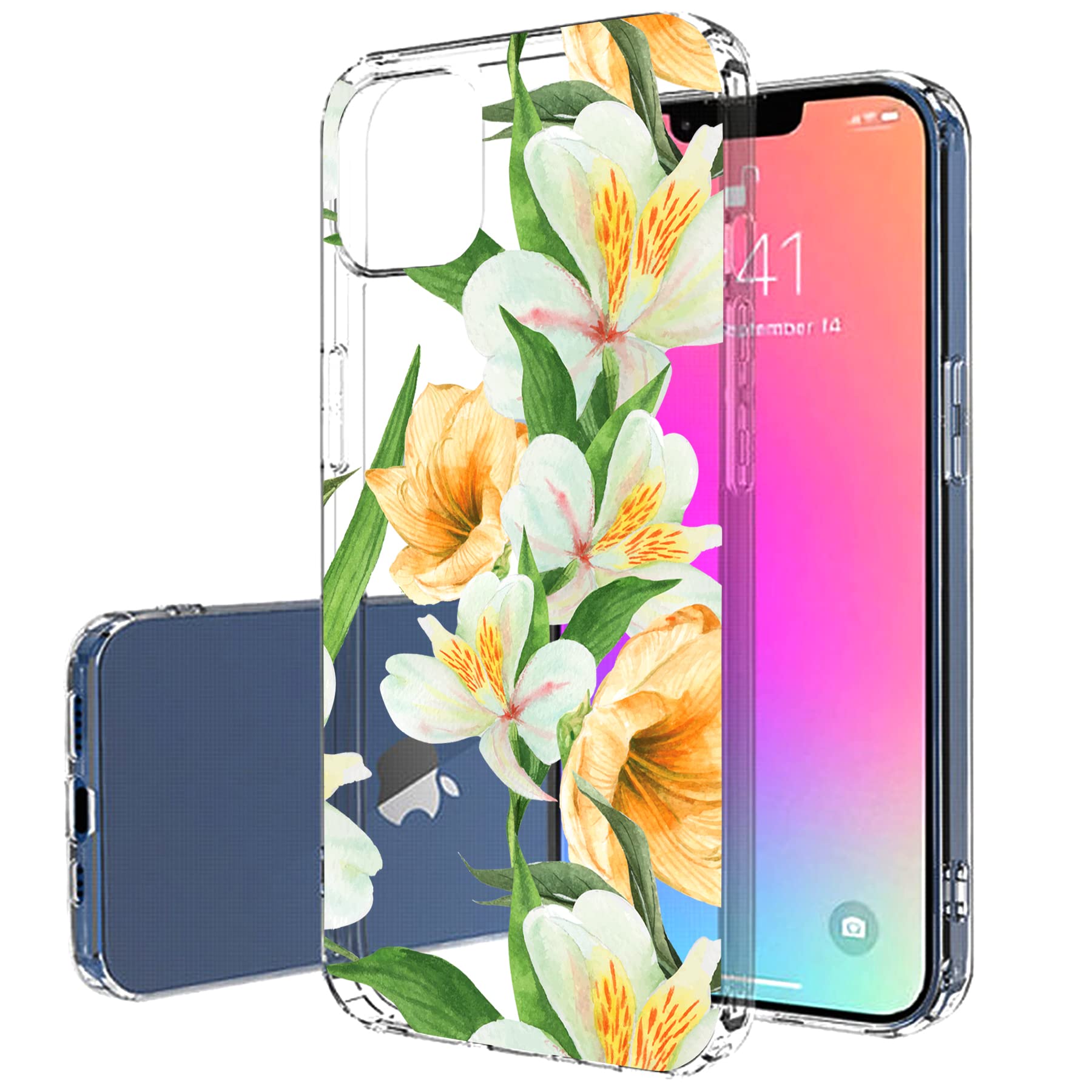 Slim Thin Gel TPU Case for Apple iPhone 13 Pro Max - Floral Print Lightweight Flexible Soft Anti-Scratch Phone Cover - Perfect for Everyday Use, Travel & Protection
