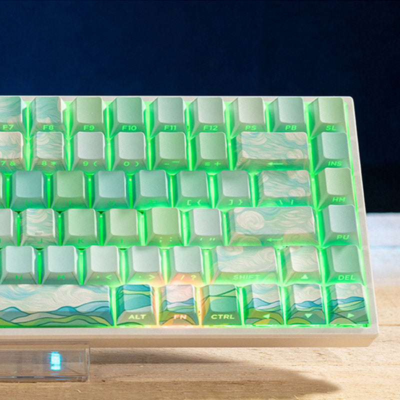 PIIFOX Green Field Side Printed OEM Profile Keycap Set - Custom Mechanical Keyboard Keys for Gaming & Typing (104 Keys) - Perfect for PC, Mac, Laptop & Office Use