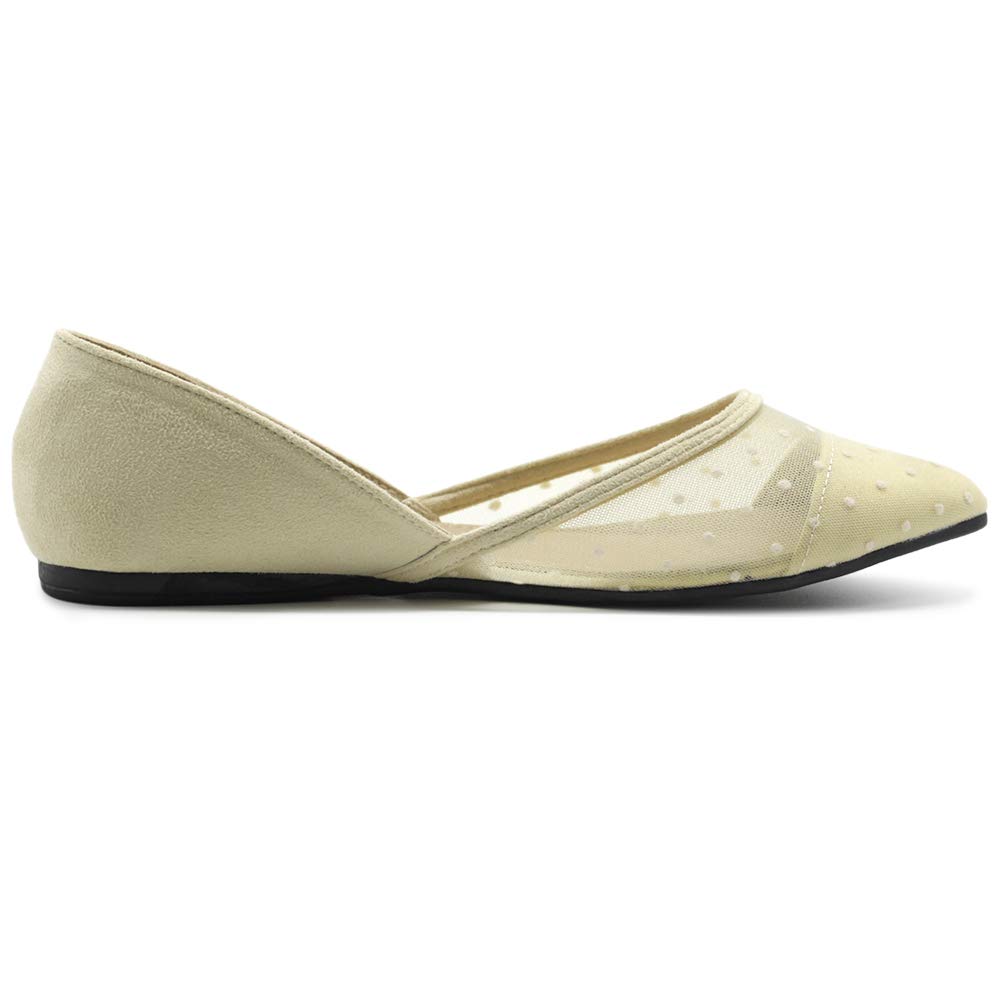 Ollio Women's Ballet Flats - Faux Suede Floral Lace Pointed Toe Shoes with Breathable Mesh for Comfort | Perfect for Work, Weddings & Casual Outfits