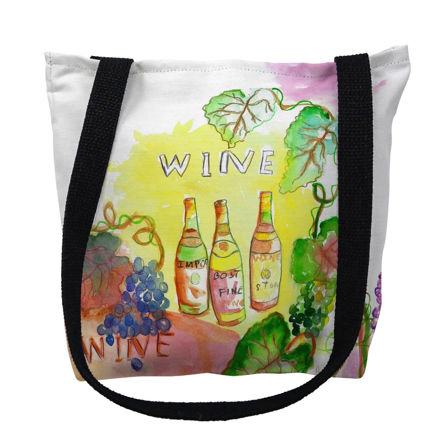 Betsy Drake TY078M 16x16 Inch Wine Bottle Tote Bag - Medium Size Reusable Grocery Shopping Bag for Picnics, Beach Trips & Wine Tasting Events