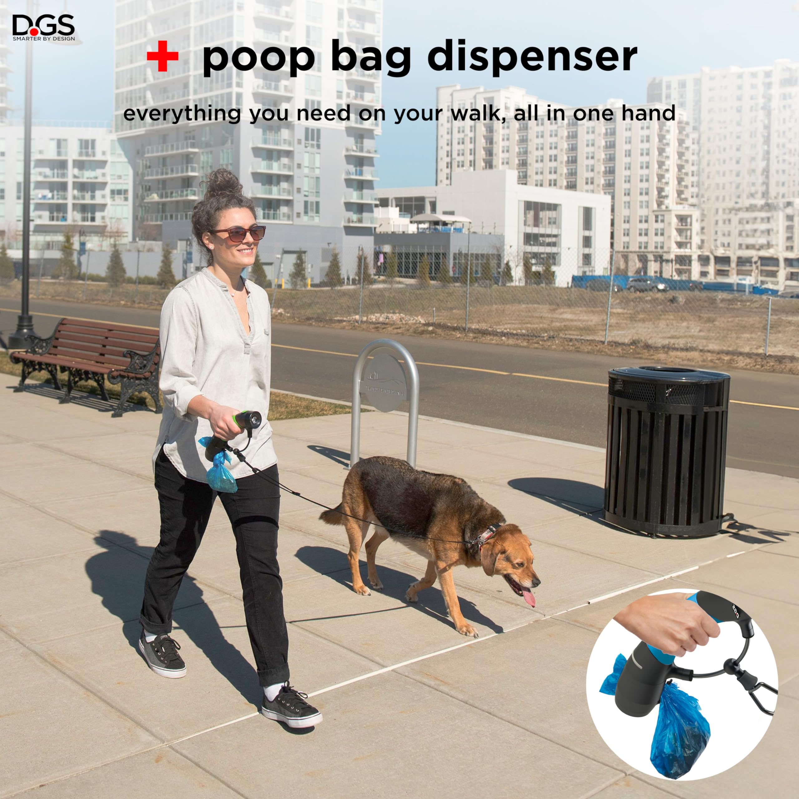 Dog Gone Smart Pet Products I'm Gismo Expandable Dog Leash with Poop Bag Dispenser - Patented Rail System for Smooth, Safe Walks | Perfect for Small, Medium & Large Dogs on Daily Walks, Park Visits & Outdoor Adventures