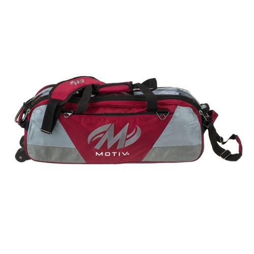 Motiv Ballistix Triple Tote Roller Bowling Bag - Red | 3-Ball Bowling Bag with Wheels for Easy Transport | Perfect for League Play & Tournament Bowlers