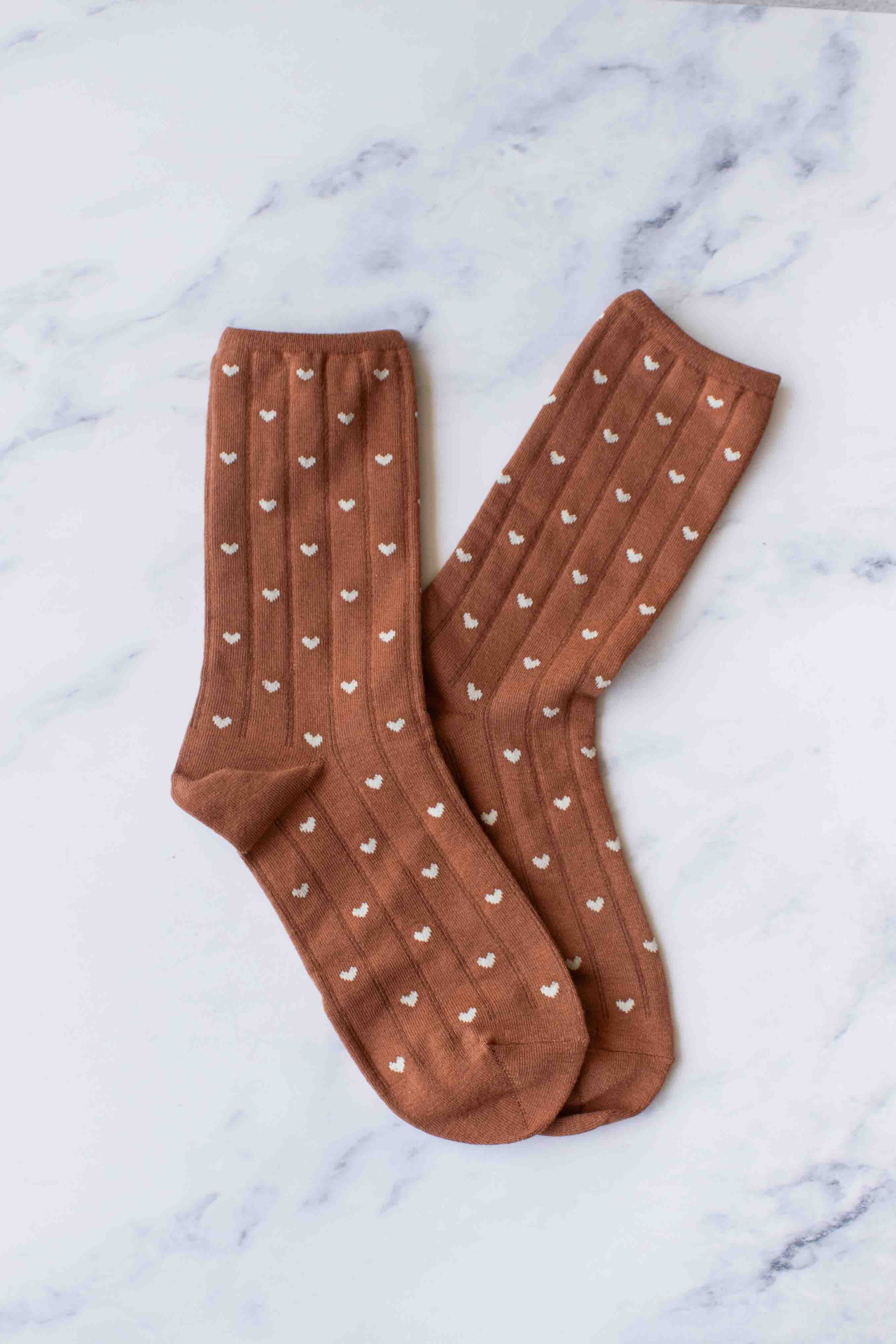 Heart Crew Socks for Women - Rust Color Cotton Casual Socks | Perfect for Everyday Wear, Gifts & Valentine's Day