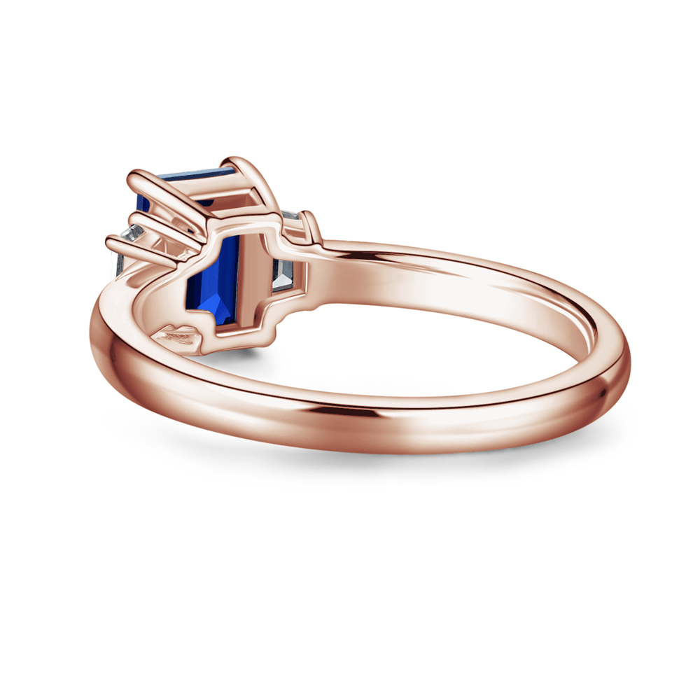 Exquisite Emerald Cut Blue Sapphire & White Sapphire Three Stone Ring – Elegant Jewelry for Engagement, Wedding & Special Occasions