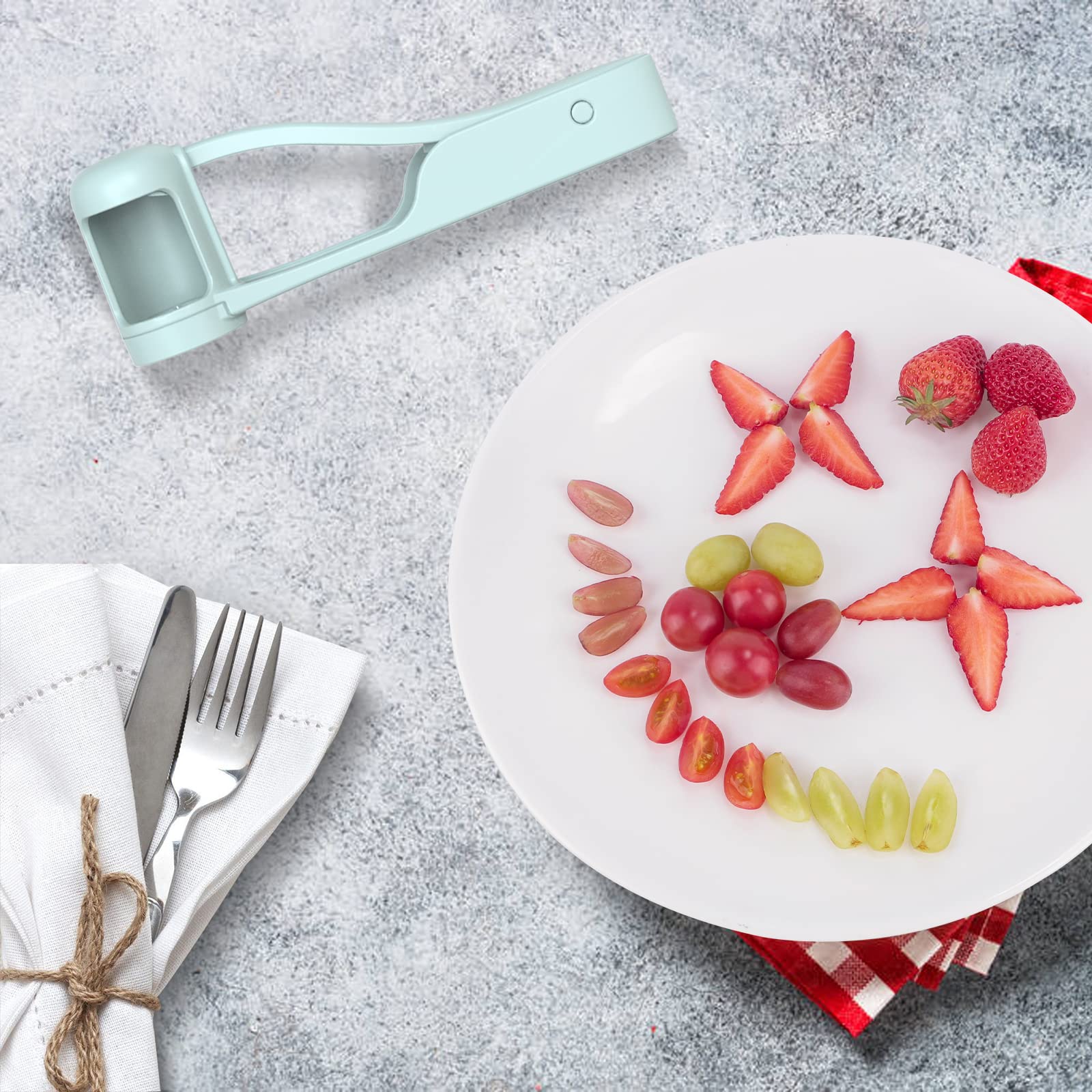 Stainless Steel Grape Cutter & Slicer for Fruits - Cherry Tomato Strawberry Quarter Tool for Toddlers | Kitchen Gadget for Fruit Salad, Baby Food & Cake Decoration | Safe & Easy Fruit Prep for Kids Snacks