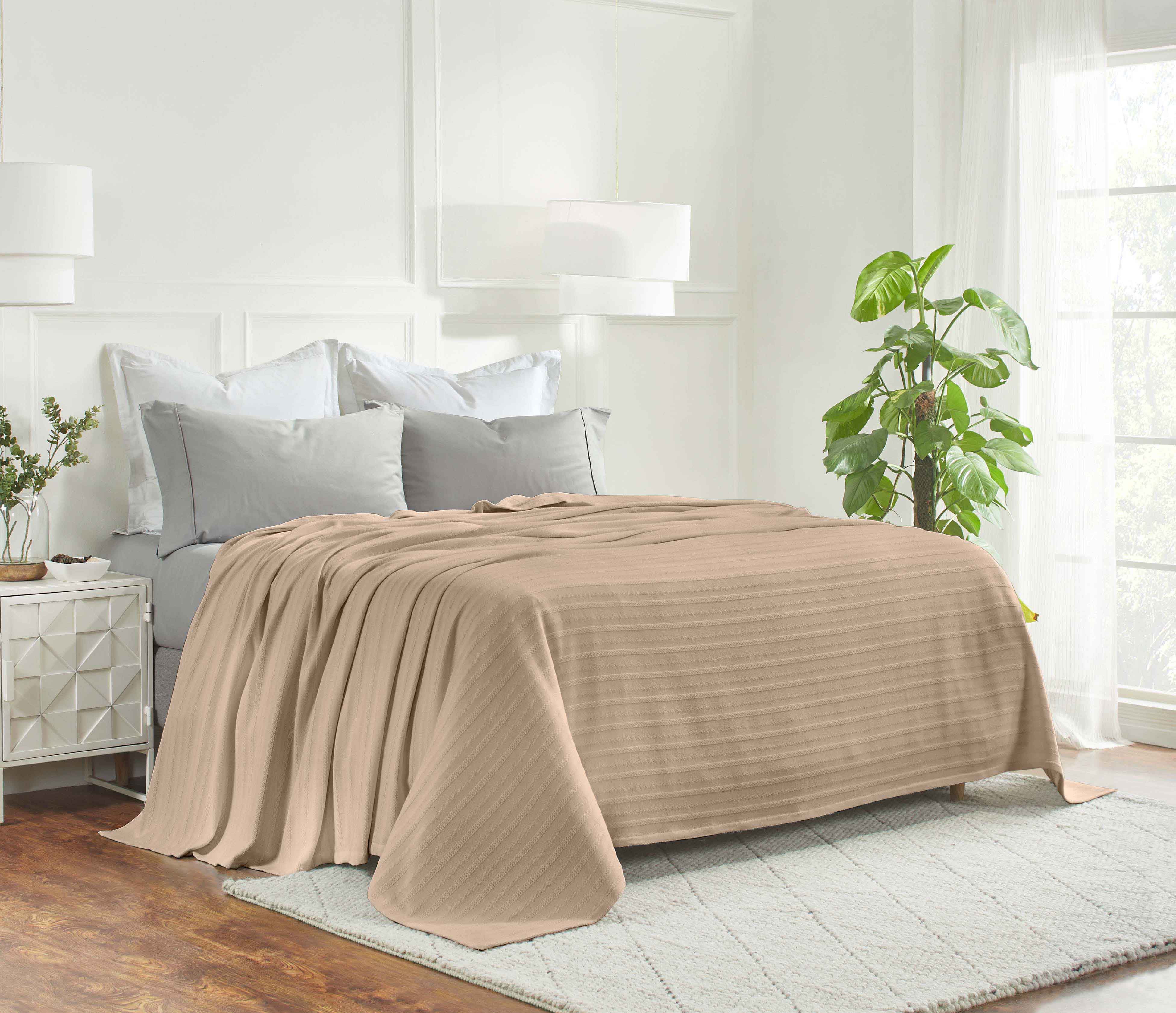 Soft Clara Cotton Textured Striped Lightweight Woven Blanket - Perfect for Sofa, Bed & Outdoor Picnics