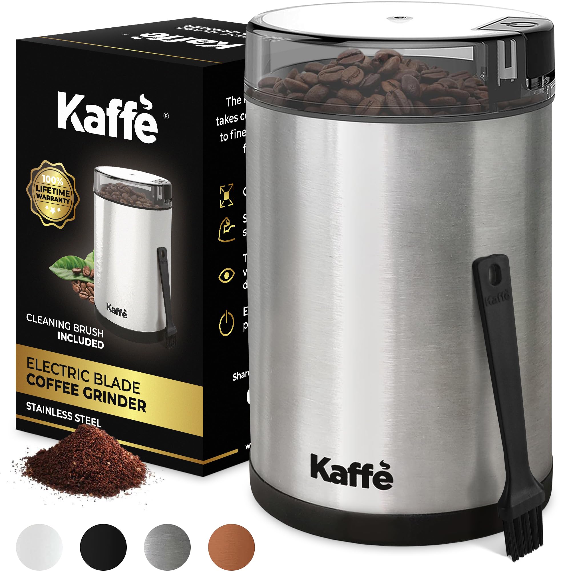 Premium Electric Coffee Grinder - One-Touch Operation with Cleaning Brush (3 oz Capacity) - Stainless Steel Blade for Home & Office Use - Grinds Up to 12 Cups - Perfect for Espresso, French Press & Drip Coffee Makers - Silver Finish