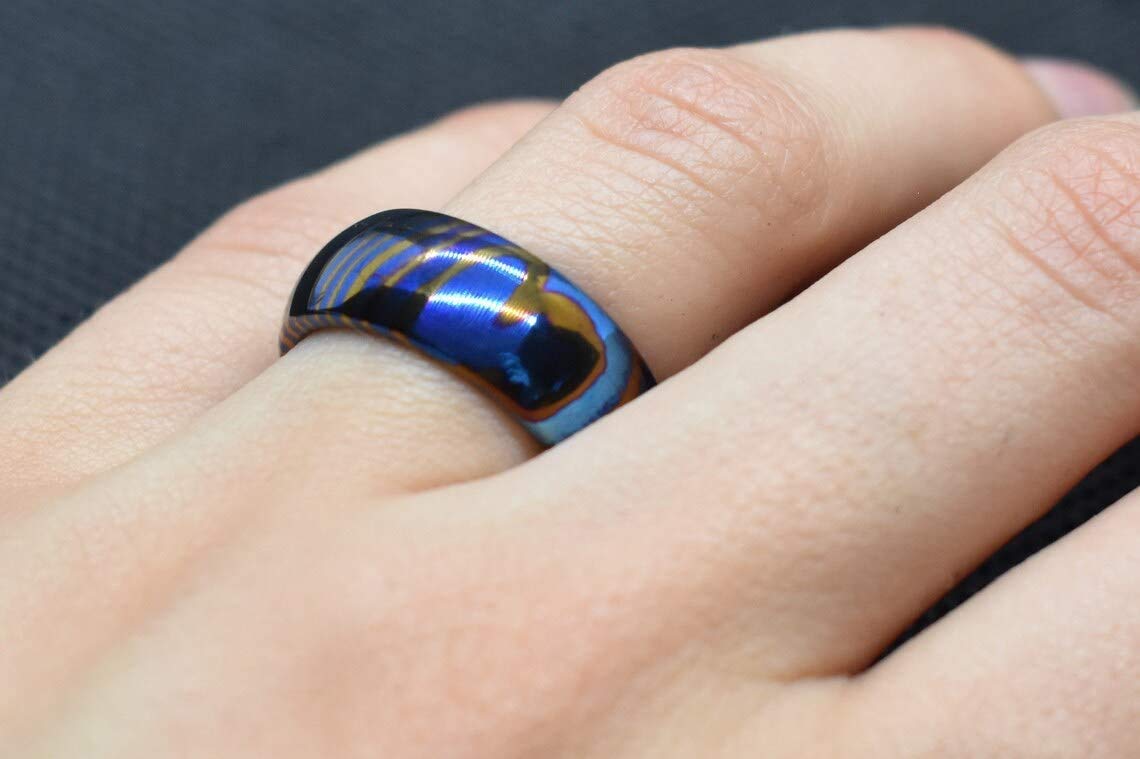 Handmade Damascus Steel Titanium Ring - KE-109-AT Custom Comfort Fit Wedding Band for Men, Unisex Modern Jewelry, Engagement & Statement Ring - Perfect for Weddings, Anniversaries, Gifts & Everyday Wear