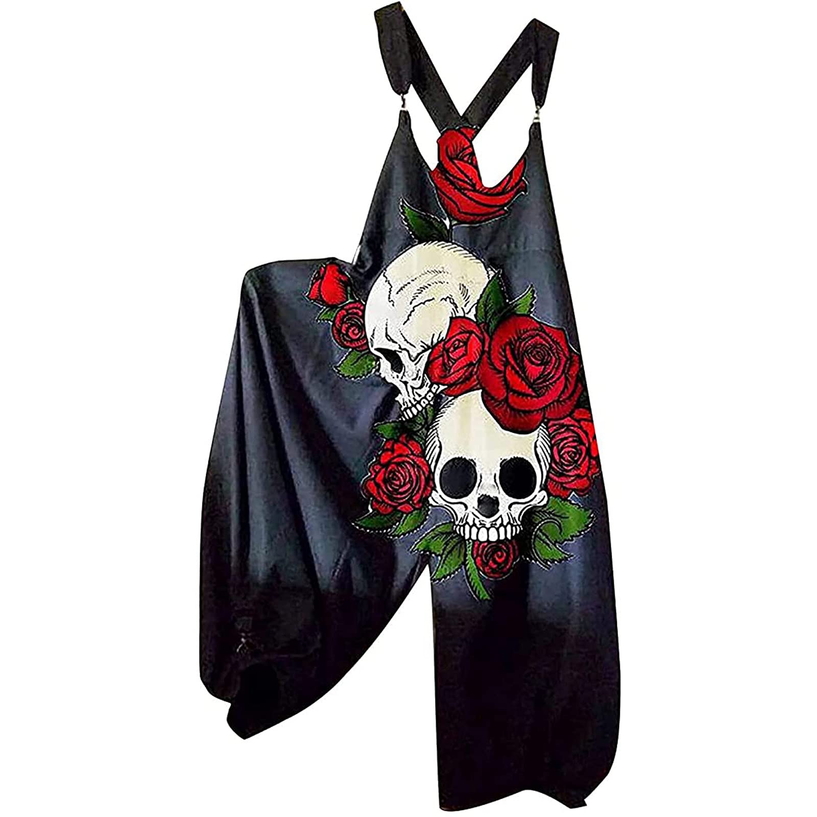 **Women's Halloween Print Wide Leg Baggy Jumpsuit Overalls - Plus Size Casual Romper for Vacation & Party (Red, S) | Perfect for Costume Parties, Halloween Events & Summer Outfits**