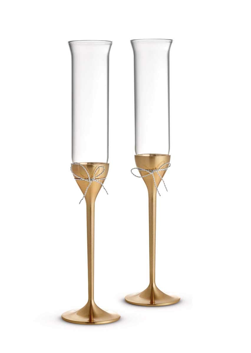 Vera Wang Love Knots Gold Personalized Wedding Champagne Flutes - Set of 2 Custom Engraved Glasses for Bride & Groom, Elegant Wedding Gift & Accessory - Perfect for Toasts, Anniversaries & Romantic Celebrations