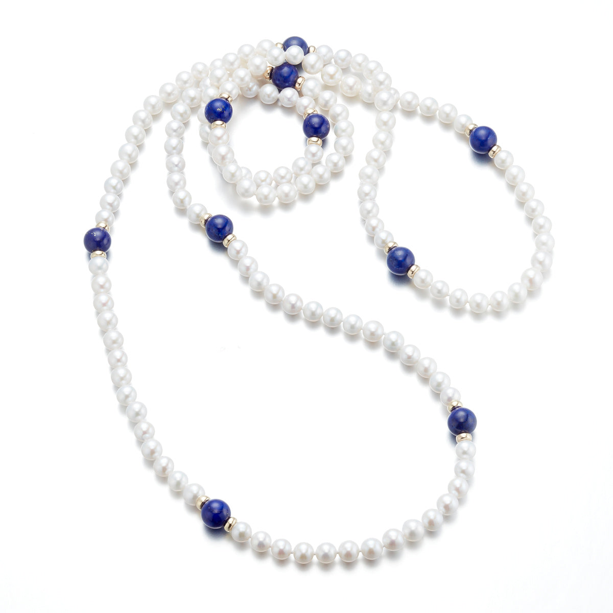 6mm Pearl & Lapis Lazuli Beaded Rope Necklace for Women - Elegant Boho Jewelry Gift for Bridesmaids, Party, Wedding & Special Occasions