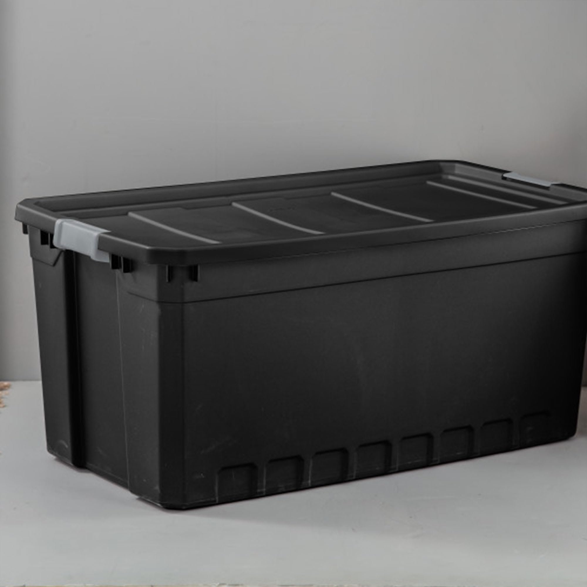 Sterilite 6-Pack 50 Gallon Black Plastic Storage Bins with Lids - Stackable Organizing Containers for Home, Garage & Office Storage Solutions