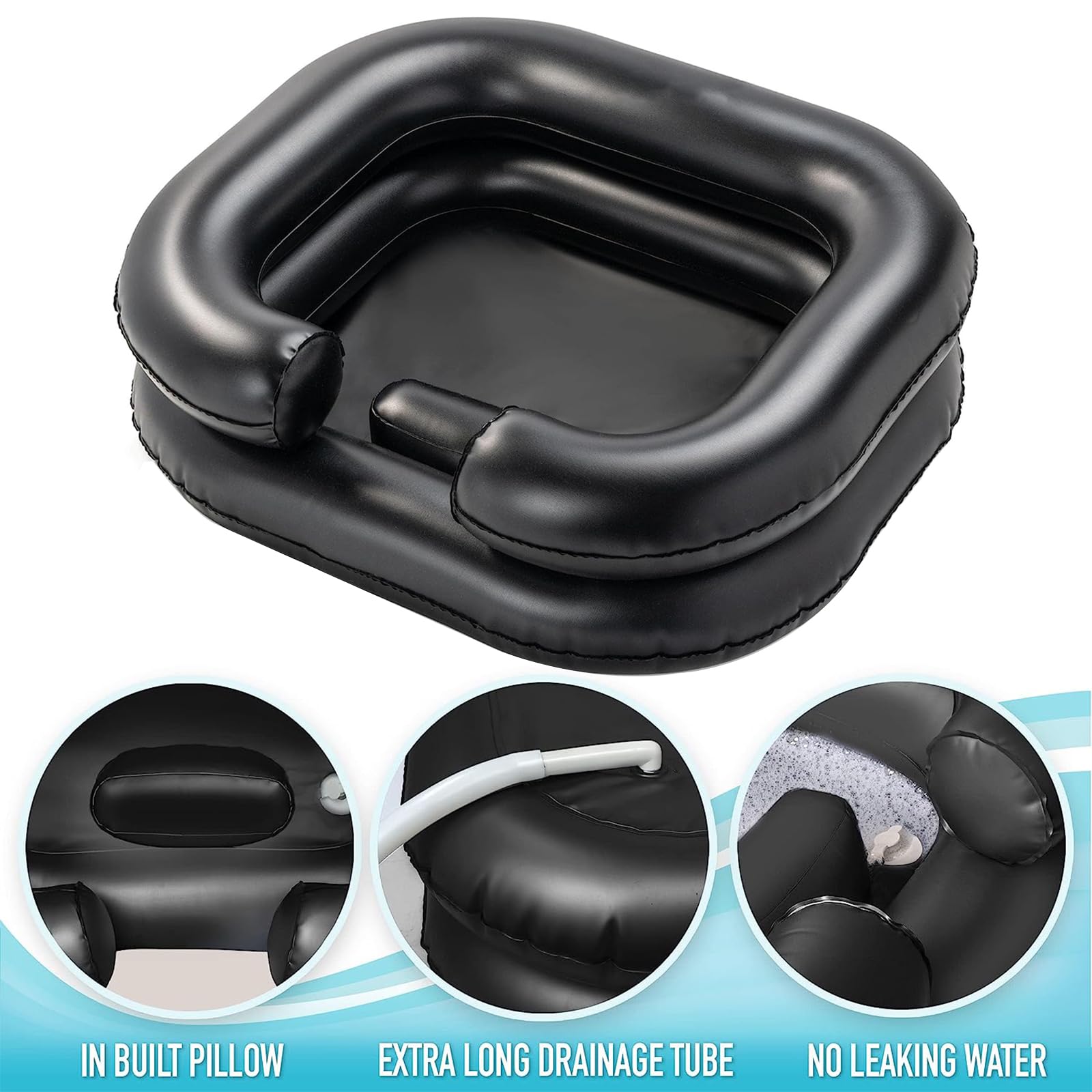 Portable Inflatable Shampoo Basin - Hair Washing Bowl for Bedridden, Disabled & Elderly Care, Dreadlocks & Home Sink Use, Lightweight & Comfortable (Black) - Perfect for Home Nursing, Salon & Travel Hair Care