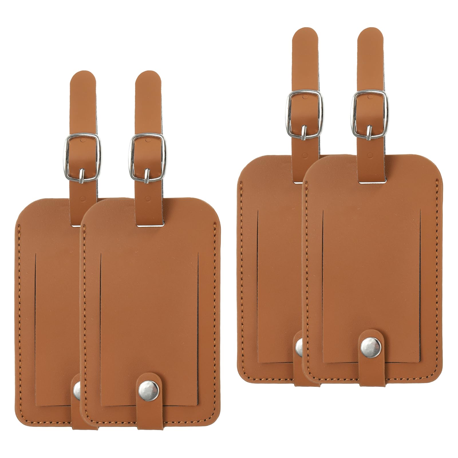 4 Pack PU Leather Luggage Tags with Snap Closure - Personalized Name Tags for Suitcases & Travel Bags - Privacy Protection Travel Accessories (Brown) - Perfect for Airports, Cruises & Business Trips