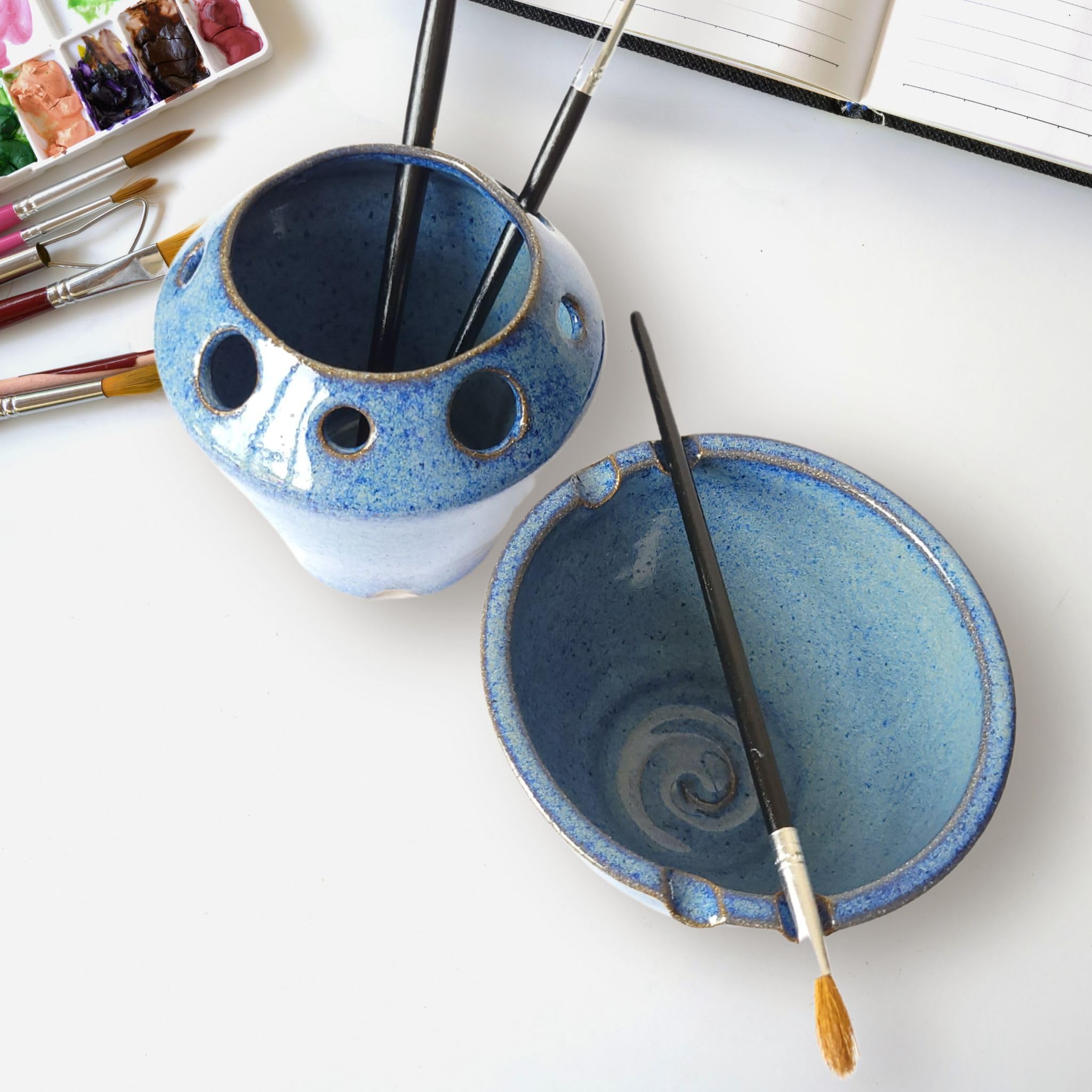 Premium 2-Piece Watercolor Painting Set with Bowl, Brush Caddy & Rest Stand - Cobalt Blue - Ideal for Artists, Students & DIY Enthusiasts - Perfect for Art Studios, Classrooms & Home Painting Projects