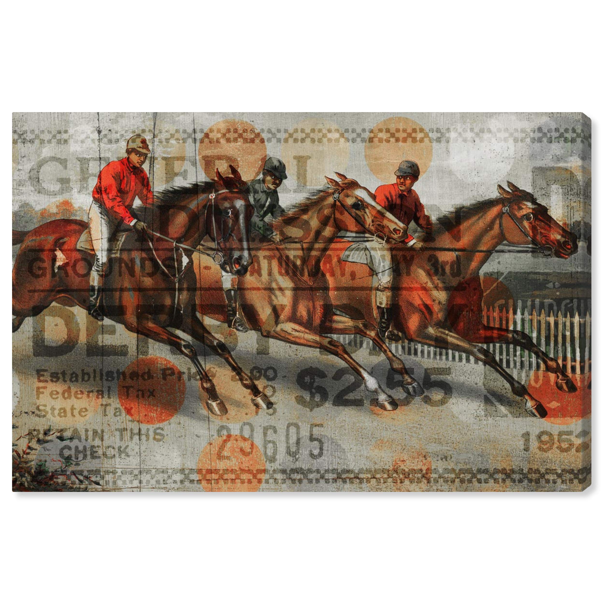Oliver Gal Artist Co. 'Ticket for The Derby' Animal Wall Art Canvas Print - 30x20 Inches Brown & Gray Modern Home Decor - Perfect for Living Room, Bedroom or Office Wall Art
