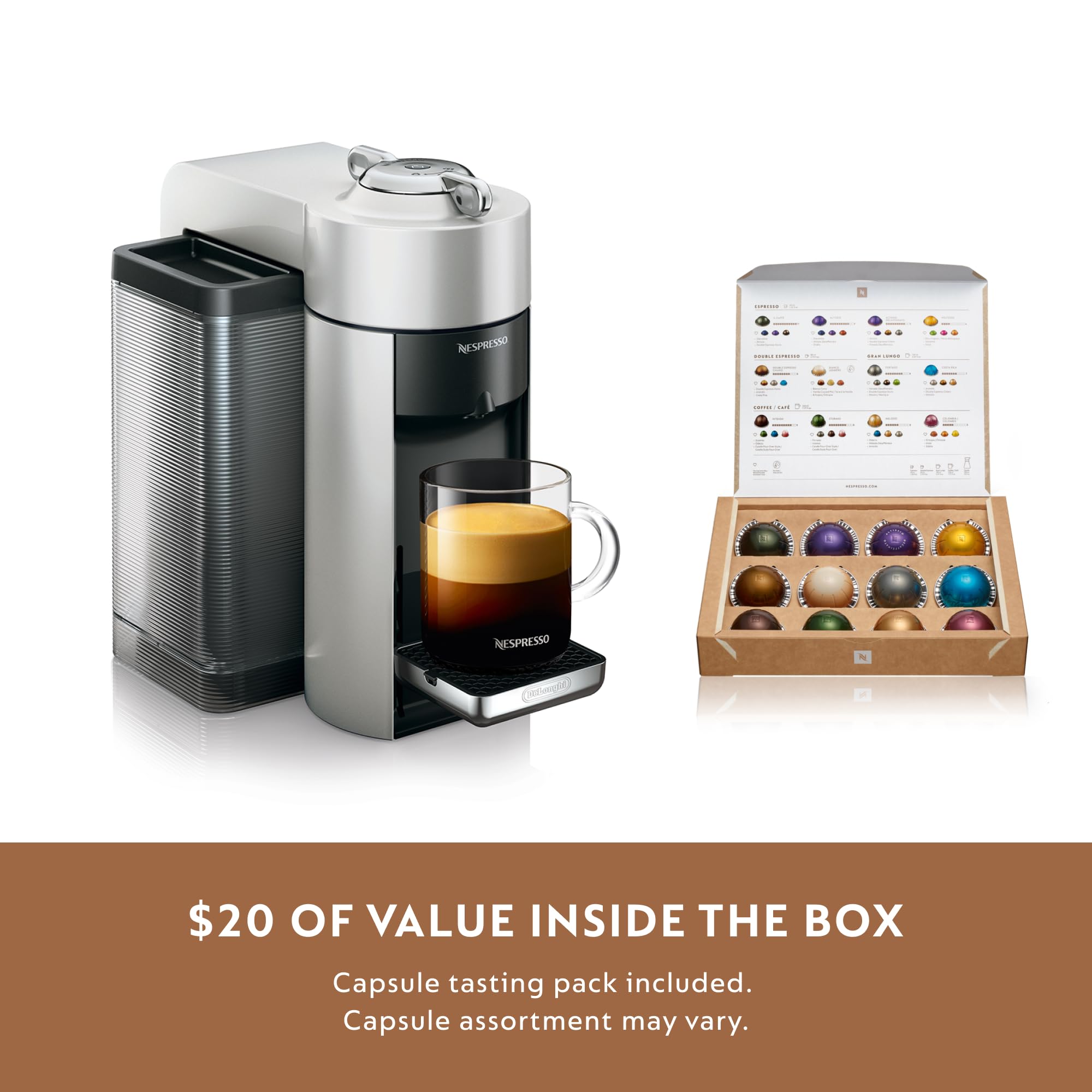 De'Longhi Nespresso Vertuo Coffee & Espresso Maker with 54oz (1597ml) Water Tank - Silver | Brews Coffee, Espresso & Alto Drinks | Perfect for Home, Office & Small Cafes