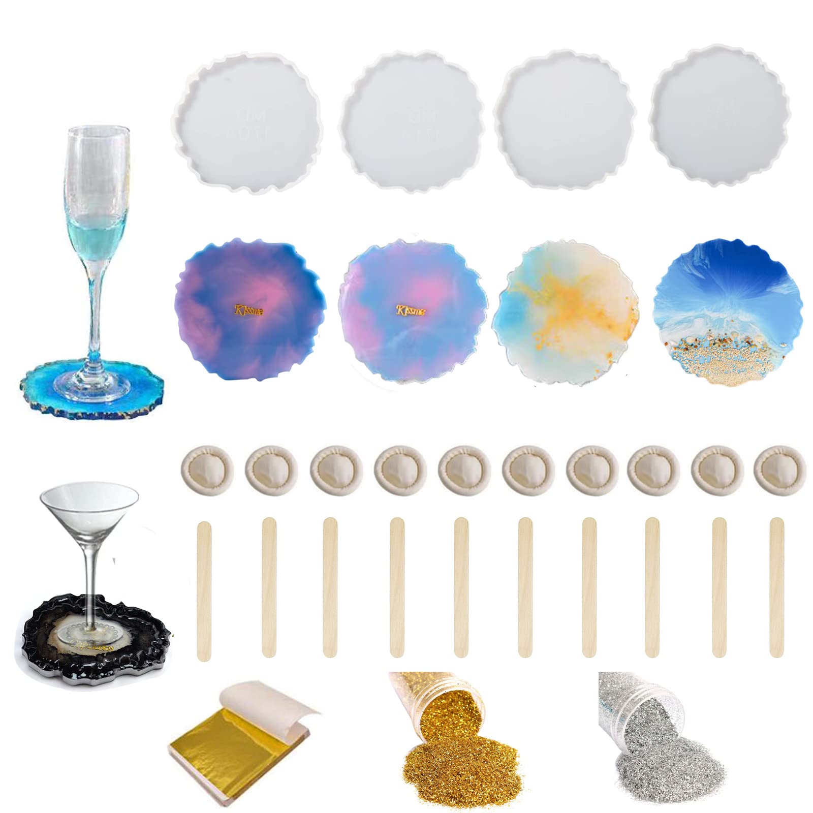 9-Pack Large Silicone Geode Coaster Molds for Epoxy Resin Casting - DIY Glossy Cup Mats, Home Decor & Craft Projects - Perfect for Resin Art, Tabletop Decor, and Gift Making